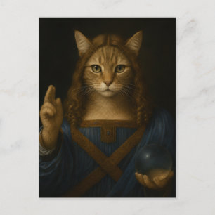 Carte Postale Salvator Mundi Chat Renaissance Parodie d'Art