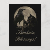 Carte Postale Samhain Raven et Black Cat Pagan (Devant)