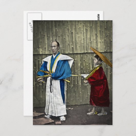 Carte Postale Samouraï et Serviteur (Devant / Derrière)