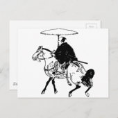 Carte Postale Samouraïs montant un cheval avec le parapluie, (Devant / Derrière)