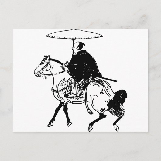 Carte Postale Samouraïs montant un cheval avec le parapluie, (Devant)