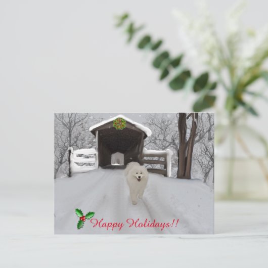 Carte postale Samoyed "Happy Holidays" (Debout devant)