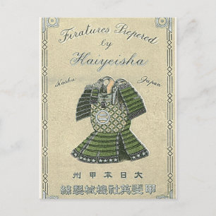 Carte Postale Samurai Armor Vintage japonais Étiquette de soie