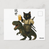 Carte Postale Samurai Cat with Beer & T-Rex | Retro Japanese Art (Dos)