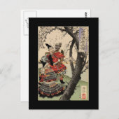 Carte Postale Samurai Voir les fleurs de cerisiers vers 1885 (Devant / Derrière)