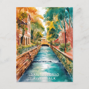 Carte Postale San Antonio, Texas, Riverwalk Watercolor Peinture