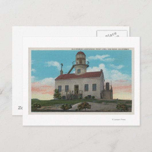 Carte Postale San Diego, CA - Ancien phare espagnol à (Devant / Derrière)