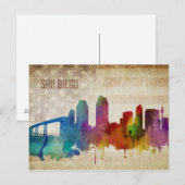 Carte Postale San Diego, CA | Aquarelle Ville Skyline (Devant / Derrière)