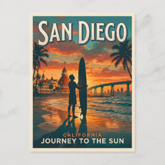 Carte Postale San Diego Californie Coucher de Soleil Surf Voyage