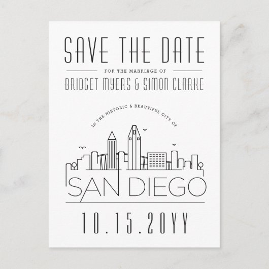 Carte Postale San Diego Skyline Save the Date Borderless Deco (Devant)