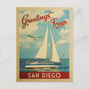 Carte postale San Diego Voilier Vintage Californie