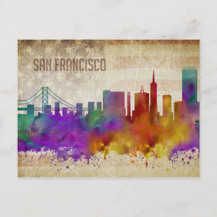 Carte Postale San Francisco, CA Watercolor City Skyline