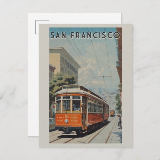 Carte Postale San Francisco Cable Car Retro Voyage Ancien (Devant / Derrière)