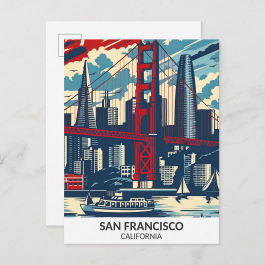 Carte Postale San Francisco California Retro Artwork Travel (Devant / Derrière)
