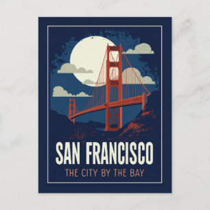 Carte Postale San Francisco Golden Gate Retro Night