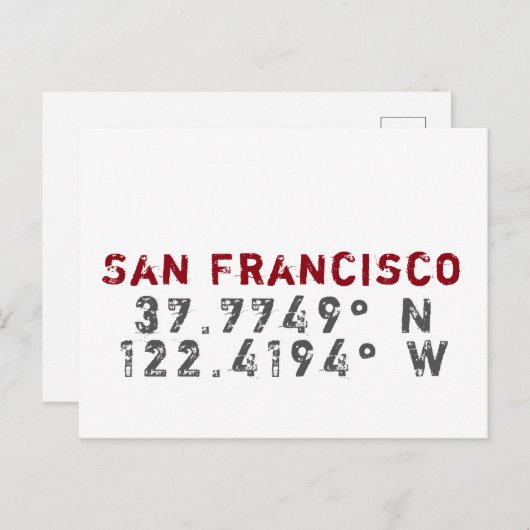 Carte postale San Francisco Latitude Longitude (Devant / Derrière)