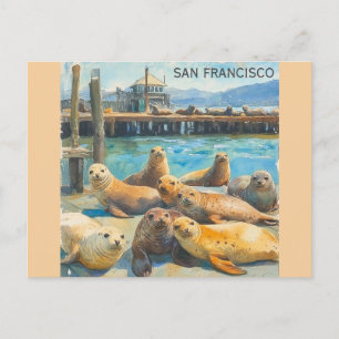 Carte Postale San Francisco Sea Lions Pier 39 Aquarelle