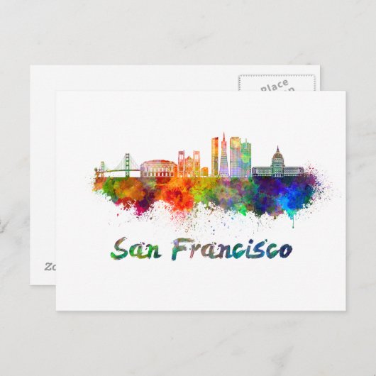 Carte Postale San Francisco V2 skyline en aquarelle (Devant / Derrière)