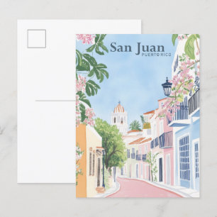 Carte Postale San Juan Porto Rico Gouache Illustration Voyage