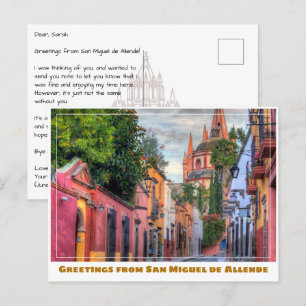 Carte Postale San Miguel de Allende Maison et église colorées
