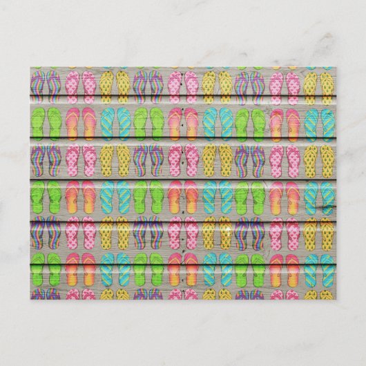 Carte Postale Sandales de couleur Whimsical Texture en bois Vint (Devant)