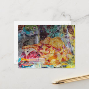 Carte Postale sandwich appétissant et collage de journal de junk
