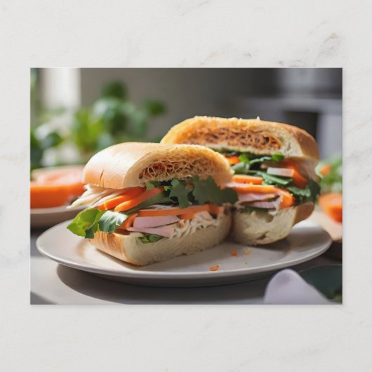 Carte Postale Sandwich Banh Mi sur une assiette (Devant)