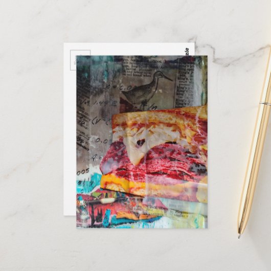 Carte Postale sandwich junk journal Mixed Media Collage (Devant/Arrière en situation)