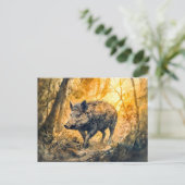 Carte Postale Sanglier sauvage en peinture d'aquarelle forestièr (Debout devant)