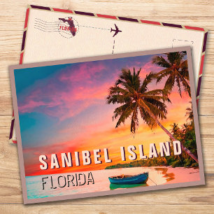 Carte Postale Sanibel Florida Tropical Palm Tree Sunset 1950