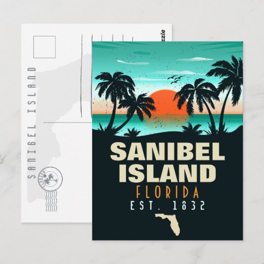Carte Postale Sanibel Island Florida Retro Sunset Souvenirs (Devant / Derrière)