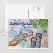 Carte Postale Sanibel Island Watercolor Florida Art (Devant / Derrière)