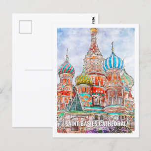 Carte Postale Sanit Basils Cathédrale Travel Place Watercolor