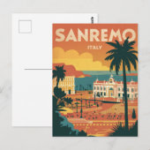 Carte Postale Sanremo, Italie, illustration de style rétro (Devant / Derrière)