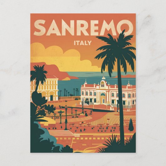 Carte Postale Sanremo, Italie, illustration de style rétro (Devant)