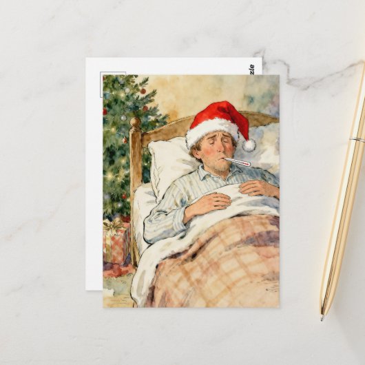 Carte Postale Santa a apporté la grippe (Devant/Arrière en situation)