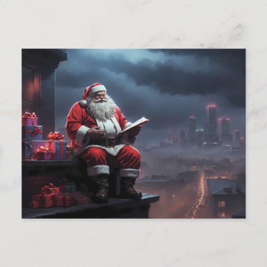 Carte Postale santa claus assise sur le toit (Devant)