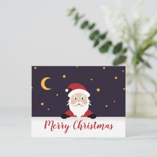 Carte Postale Santa Claus disant Merry Xmas nuit (Debout devant)