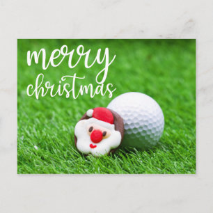 Carte Postale Santa Claus Face avec balle de golf sur vert