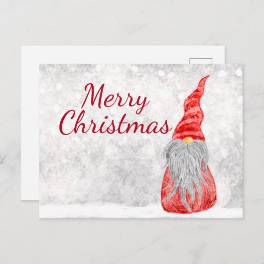 Carte Postale Santa Claus Gnome sur terrain neigeux (Devant / Derrière)
