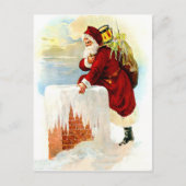 Carte Postale Santa Claus is coming through chimney with toys (Devant)
