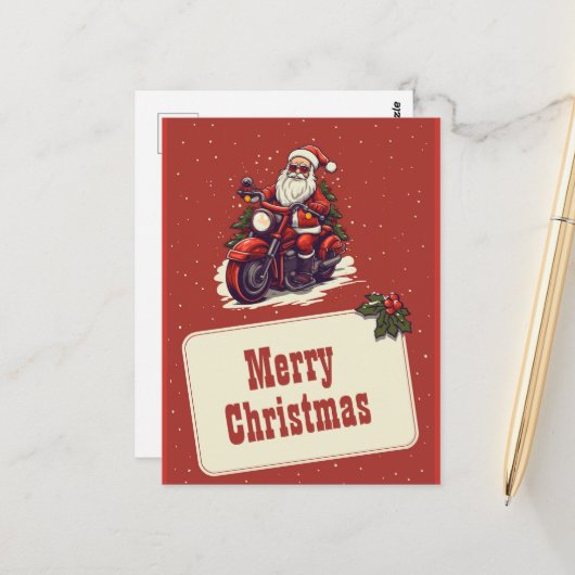 Carte Postale Santa Claus Monte Le Carton Du Vélo (Devant/Arrière en situation)