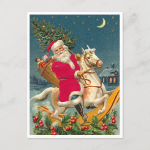Carte Postale Santa Claus on a wooden horse