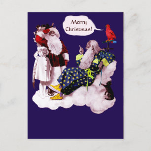 Carte Postale SANTA CLAUS, PETITE ANGEL & MERLIN Noël Party