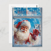 Carte Postale Santa Claus waving cheerfully from a snowy window (Devant / Derrière)