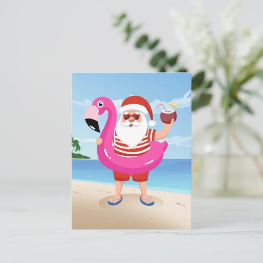 Carte Postale Santa Claus with flamingo (Debout devant)