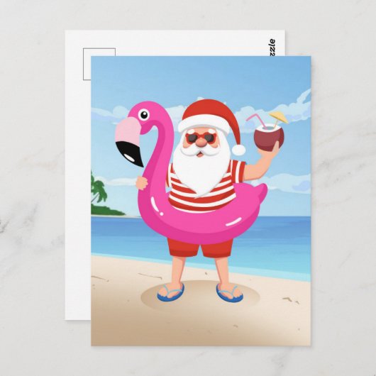 Carte Postale Santa Claus with flamingo (Devant / Derrière)