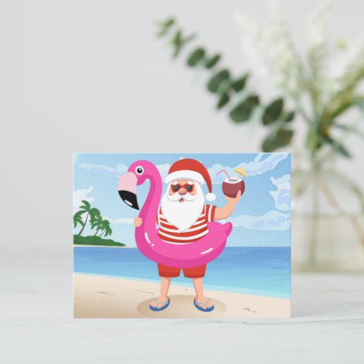 Carte Postale Santa Claus with flamingo (Debout devant)