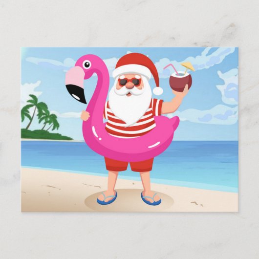 Carte Postale Santa Claus with flamingo (Devant)