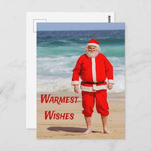 Carte Postale Santa Clause sur la plage les plus chauds souhaits (Devant / Derrière)
